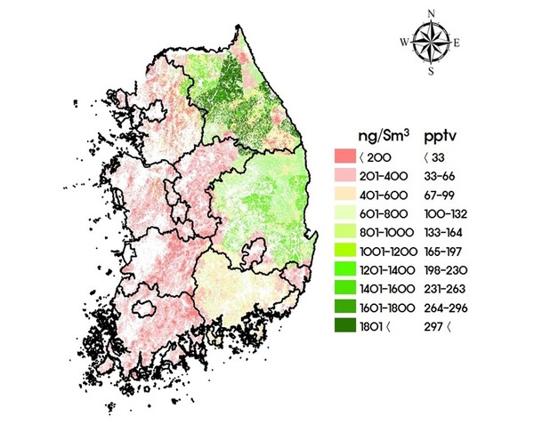 전국 피톤치드 발생 현황 /사진=강원도보건환경연구원 제공