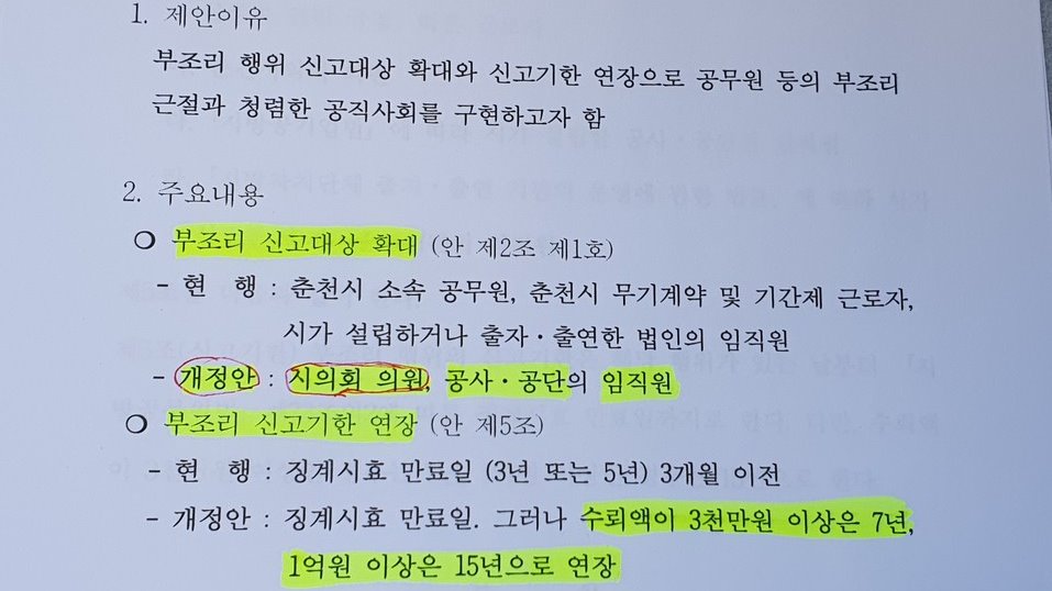 춘천시 부조리 신고 보상금 지급에 관한 조례 일부개정조례안 일부.