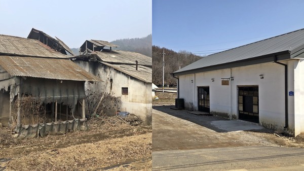 최지혜 나무방앗간 대표가 지난해 리모델링하기 전 폐창고로 사용된 방앗간(왼쪽)과 리모델링 후 변모한 복합문화공간 솔바우하우스의 모습. 사진/최지혜 대표 제공