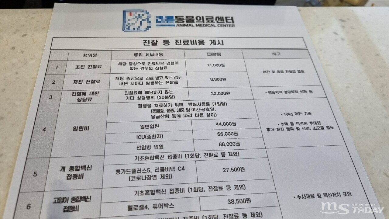 같은 날 춘천의 또 다른 동물병원에서도 소비자들이 알기 쉽게 진료비를 게시하고 있었다. (사진=이현지 기자) 