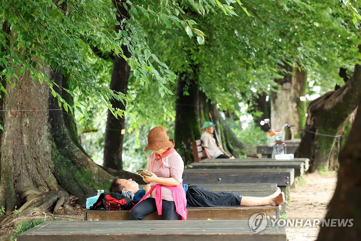 폭염 경보가 발효 중인 21일 오후 전남 담양군 담양읍 관방제림 평상에서 시민들이 더위를 피해 휴식을 취하고 있다. (사진=연합뉴스)